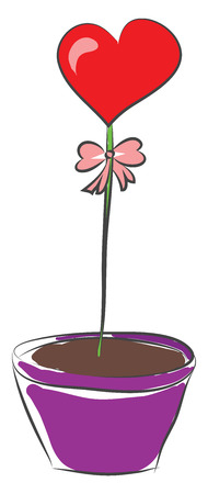 A heart-shaped balloon with a pink-colored bow growing out of the violet colored flower pot vector color drawing or illustrationのイラスト素材
