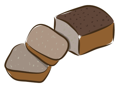 A loaf of brown bread sliced in two slices vector color drawing or illustrationのイラスト素材