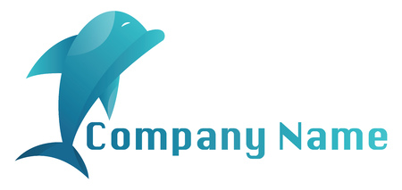 Light blue dolphin vector logo design on white backgroundのイラスト素材
