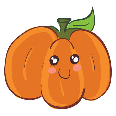Cute and large pumpkin placed on the ground having a smile on the face vector color drawing or illustrationのイラスト素材