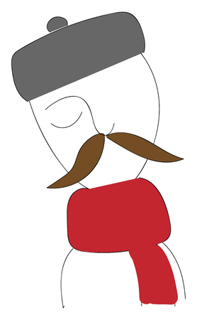 A one-eyed man with his eyes closed has a long mustache and wearing a traditional turban and a red-colored scarf around his neck vector color drawing or illustrationのイラスト素材