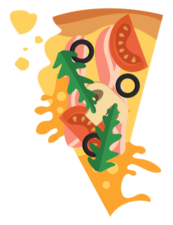 Pizza with bacon and vegetables illustration vector on white backgroundのイラスト素材