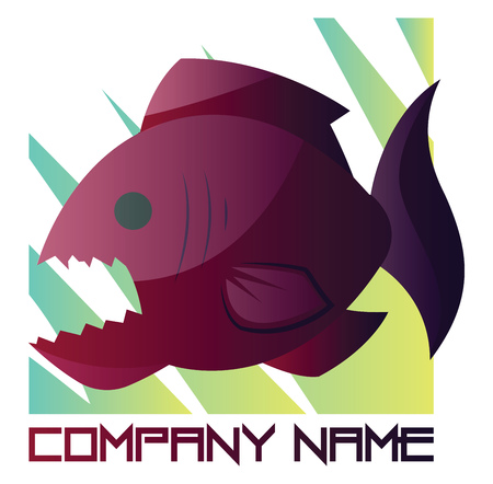 Deep pink and purple piranha vector logo design on a white backgroundのイラスト素材