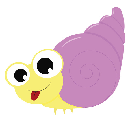 A small yellow crab with large eyes and a large purple shell vector color drawing or illustrationのイラスト素材