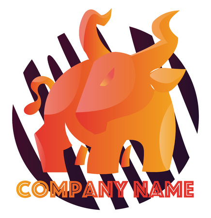 Orange angry bull in front of purple and white circle vector logo design on a white backgroundのイラスト素材