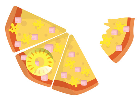 Half eaten Hawaiian pizza illustration vector on white backgroundのイラスト素材