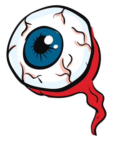 A single eyeball with blue pupils and visible nerves with a red optic nerve leaving the eye vector color drawing or illustration のイラスト素材