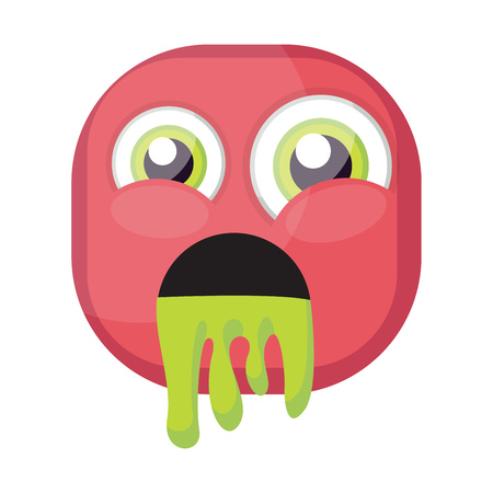 Square pink emoji puking vector illustration on a white backgroundのイラスト素材
