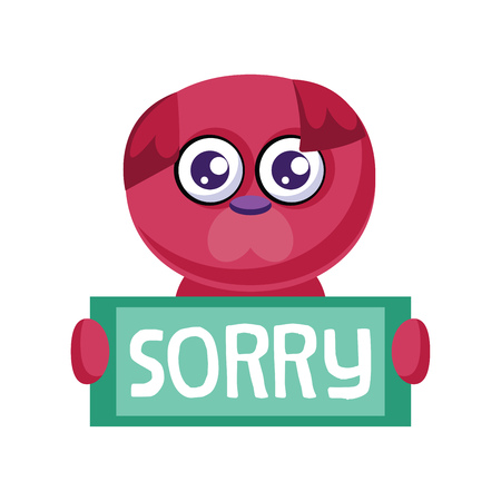 Deep pink puppy holding Sorry sign vector illustration on a white backgroundのイラスト素材