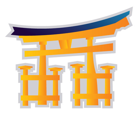 Yellow and blue vector illustration on a white background of a Shinto religion symbolのイラスト素材