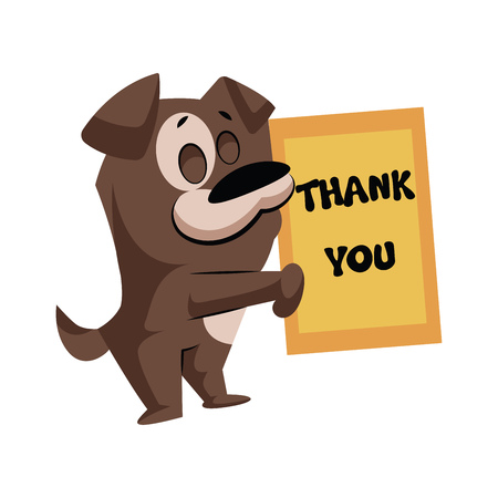 Brown dog holding a Thank you sign vector sticker illustration on a white backgroundのイラスト素材