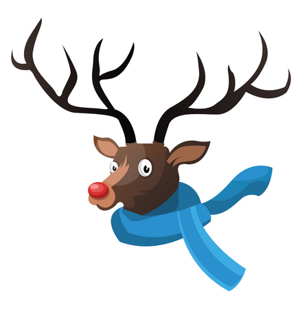 Christmas deer with blue scarf vector illustration on a white backgroundのイラスト素材