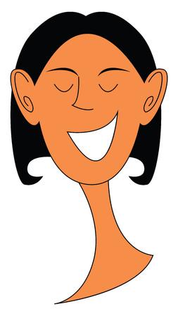 A skinny cartoon girl with big ears in cropped hairstyle laughs while eyes closed vector color drawing or illustrationのイラスト素材