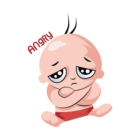 Baby with sad face saying Angry vector illustration on a white backgroundのイラスト素材