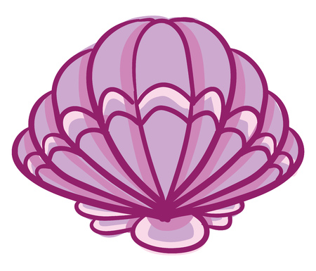 Clipart of a beautiful pink-colored shell that is clam shaped formed of two roughly equal valves with a hinge vector color drawing or illustrationのイラスト素材