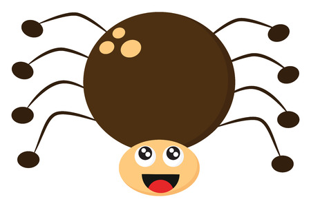A funny brown-colored cartoon spider has a circular shaped body with eight legs and tongue exposed while laughing vector color drawing or illustrationのイラスト素材