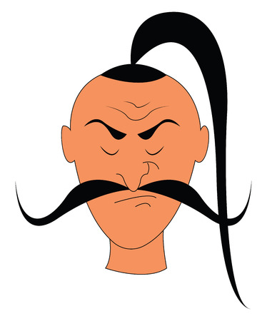 A dangerous rogue has a long mustache and very long tufts of hair growing from the center of the head bothered about the failures vector color drawing or illustrationのイラスト素材