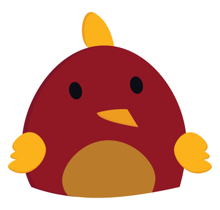 The face of a cute little red-colored cartoon bird with triangular-shaped yellow colored nose crest and wings looks unhappy vector color drawing or illustration のイラスト素材