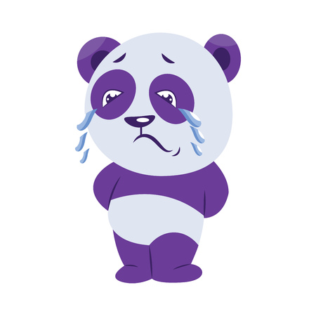 Sad purple and white panda crying vector illustration on a white backgroundのイラスト素材