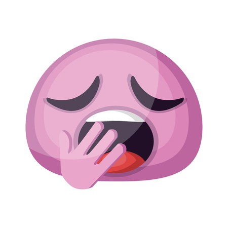 Tired pink emoji face yawning vector illustration on a white backgroundのイラスト素材