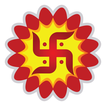 Red and yellow Swaastik symbol vector illustration on a white backgorundのイラスト素材
