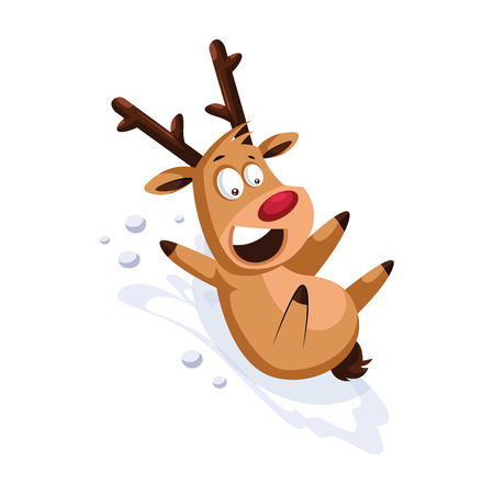 Happy christmass deer sliding on the snow vector illustration on a white backgroundのイラスト素材