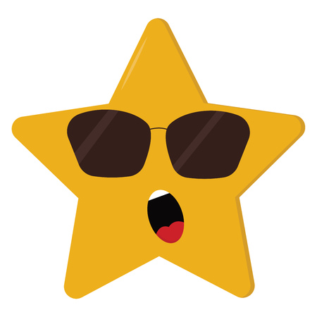 A five-pointed cartoon yellow star wears sunglasses expose white teeth and tongue while dismayed vector color drawing or illustrationのイラスト素材