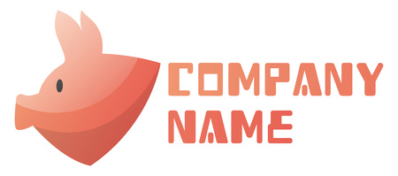 Cute pink pig head next to a blank text space vector logo illustration on a white backgroundのイラスト素材