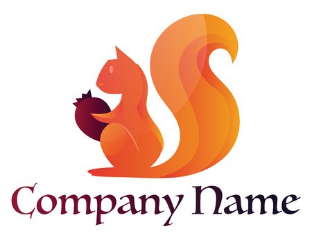 Vector logo illustration of a orange squirrel holding a nut on a white backgroundのイラスト素材