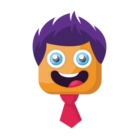 Square smilling face with purple hair and pink tie vector illustration on a white backgorundのイラスト素材