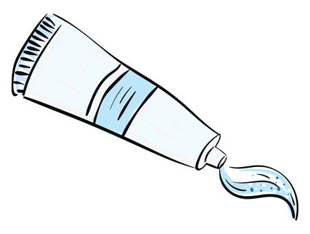 Toothpaste with microbeads squeezed and coming out from a blue toothpaste tube is ready to be applied on a brush vector color drawing or illustrationのイラスト素材