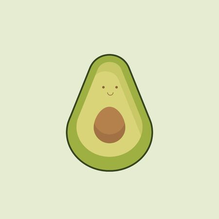 a healthy green avocado depicted as a cute smiley cartoon vector color drawing or illustration
