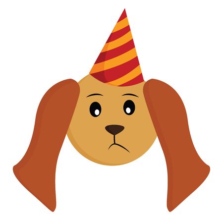 A cute little dog wearing striped birthday cone which has red and orange color vector color drawing or illustrationのイラスト素材