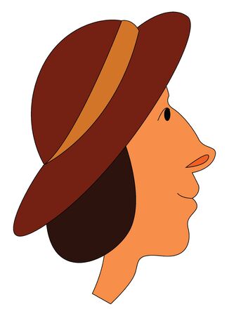 woman facing sideways wearing a large traditional hat vector color drawing or illustrationのイラスト素材