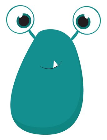 A blue smiling monster with two scary projected eyes vector color drawing or illustrationのイラスト素材
