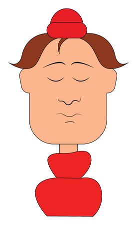 A boy wearing red hat and shirt with his eyes closed vector color drawing or illustrationのイラスト素材