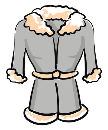 A grey winter coat with orange furs and a belt to wear vector color drawing or illustrationのイラスト素材