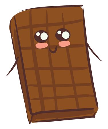 A cute happy chocolate bar with two hands and eyes vector color drawing or illustrationのイラスト素材