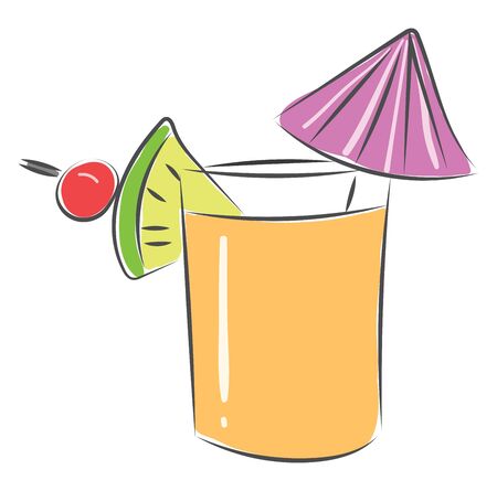 A glass of orange cocktail with fresh lemon on it vector color drawing or illustrationのイラスト素材