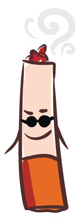 A happily burning cigarette with glasses vector color drawing or illustrationのイラスト素材