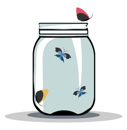 A jar of colorful butterflies with a closed lid vector color drawing or illustrationのイラスト素材