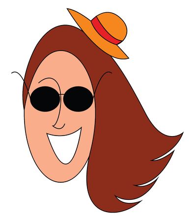 A girl with glasses wearing a little yellow hat vector color drawing or illustrationのイラスト素材