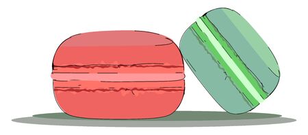 Two big macaroons in blue and pink color vector color drawing or illustrationのイラスト素材