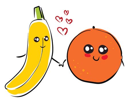 A picture of a love between banana and orange vector color drawing or illustrationのイラスト素材