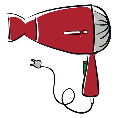 A big red hair dryer with wire and plug vector color drawing or illustrationのイラスト素材