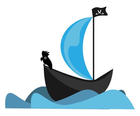 A black pirate ship with pirates flag flying high vector color drawing or illustrationのイラスト素材