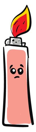 A sad pink cigarette lighter giving out red hot flame vector color drawing or illustrationのイラスト素材