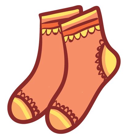 A pair of socks in orange color with designs vector color drawing or illustrationのイラスト素材