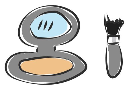 A handy round powder container with mirror and a brush vector color drawing or illustrationのイラスト素材