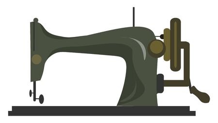 A grey sewing machine with green wheel to rotate vector color drawing or illustrationのイラスト素材